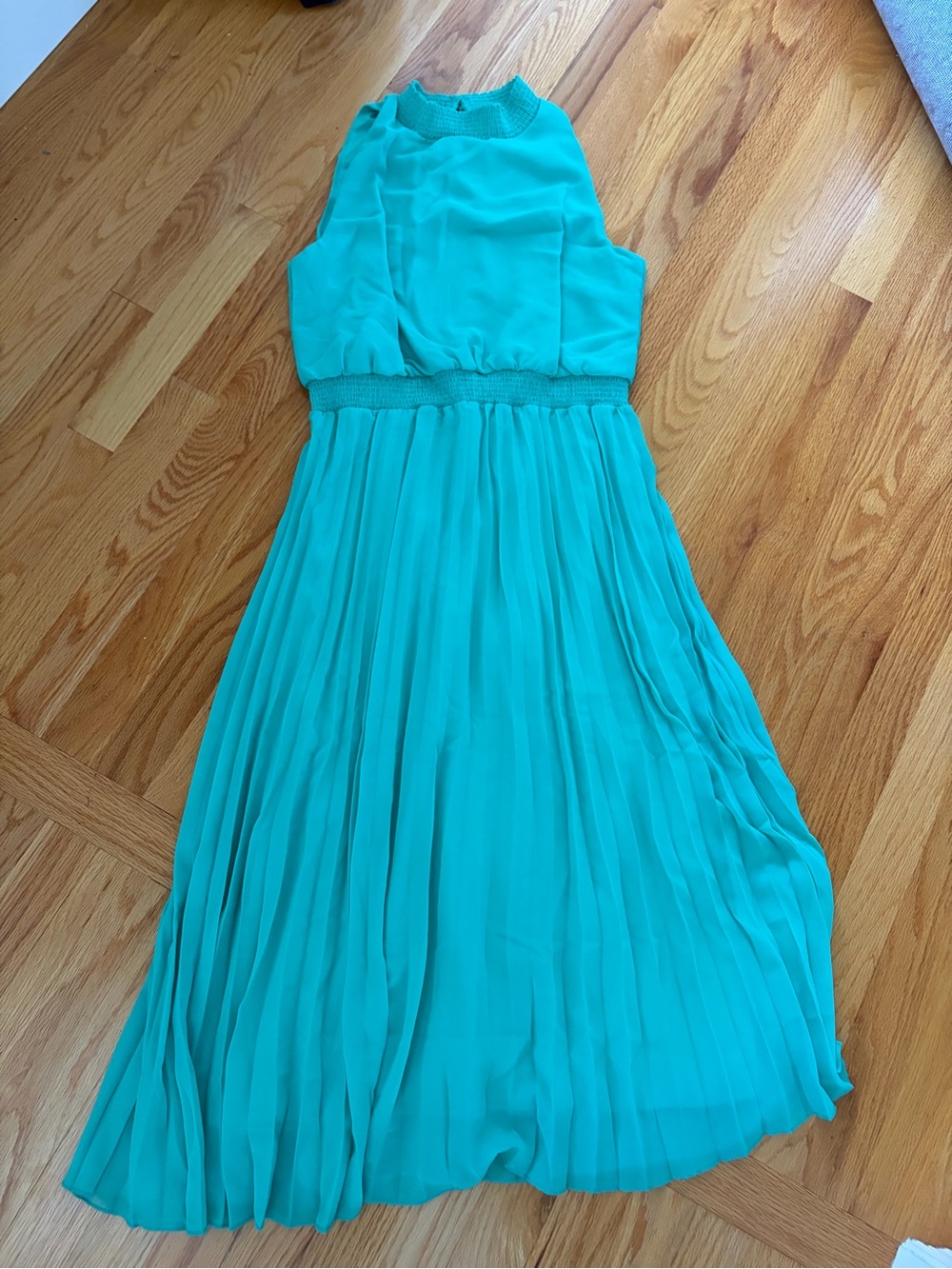 Sam Edelman Teal Sleeveless Pleated Maxi Dress
